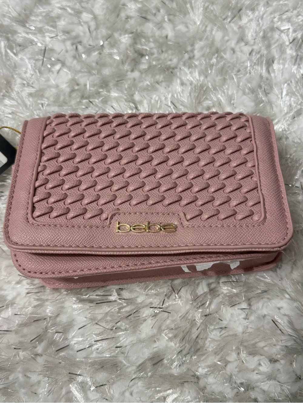 bebe Quilted Dusty Pink Wristlet Clutch with Gold Logo